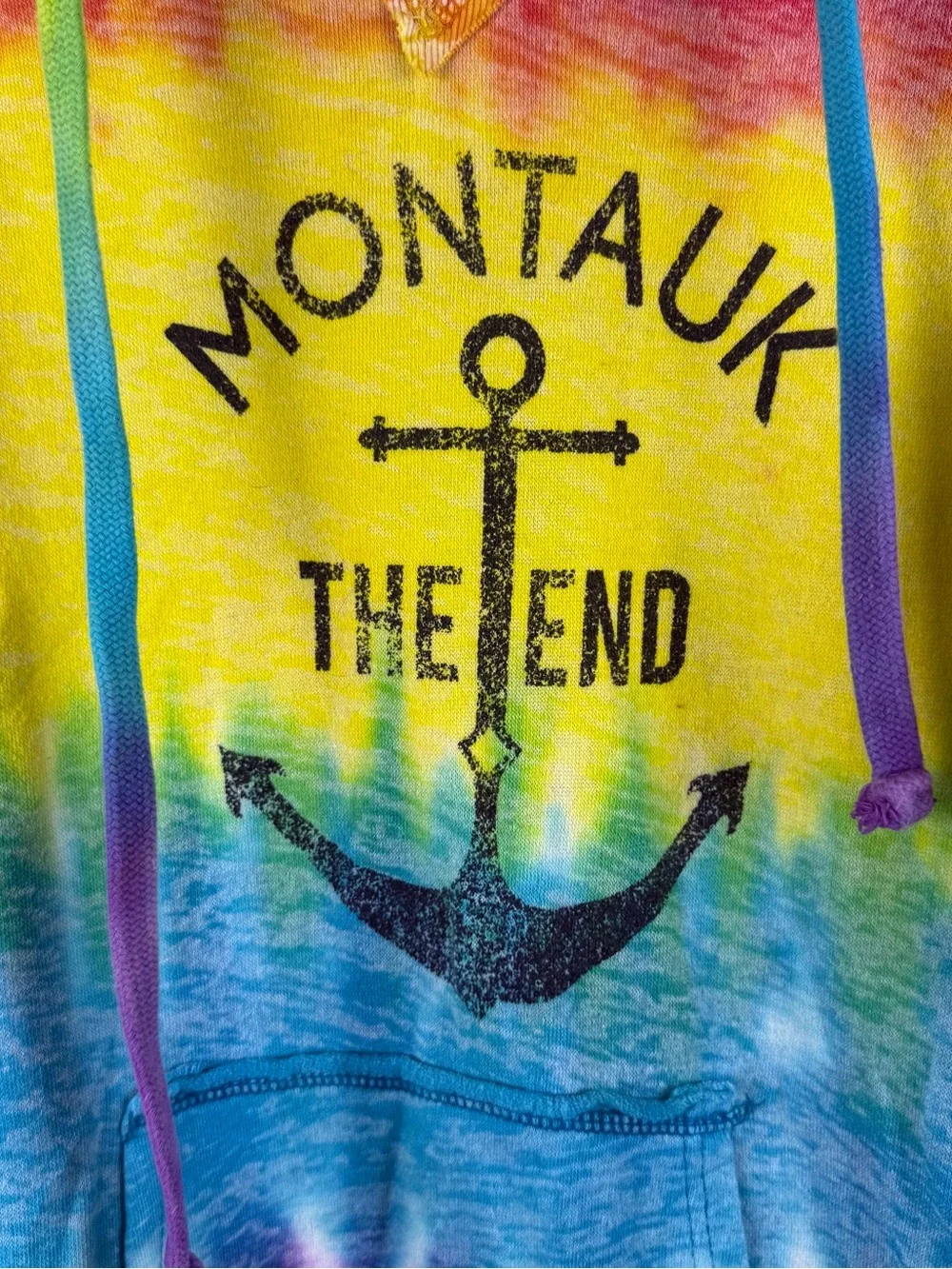 Montauk The End Rainbow Tie Dye Hoodie Pullover XXL Beach Graphic